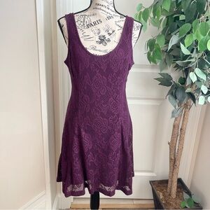Aeropostale Lace Fit & Flare Scoop Neck Sleeveless Mini Dress Purple Sz M